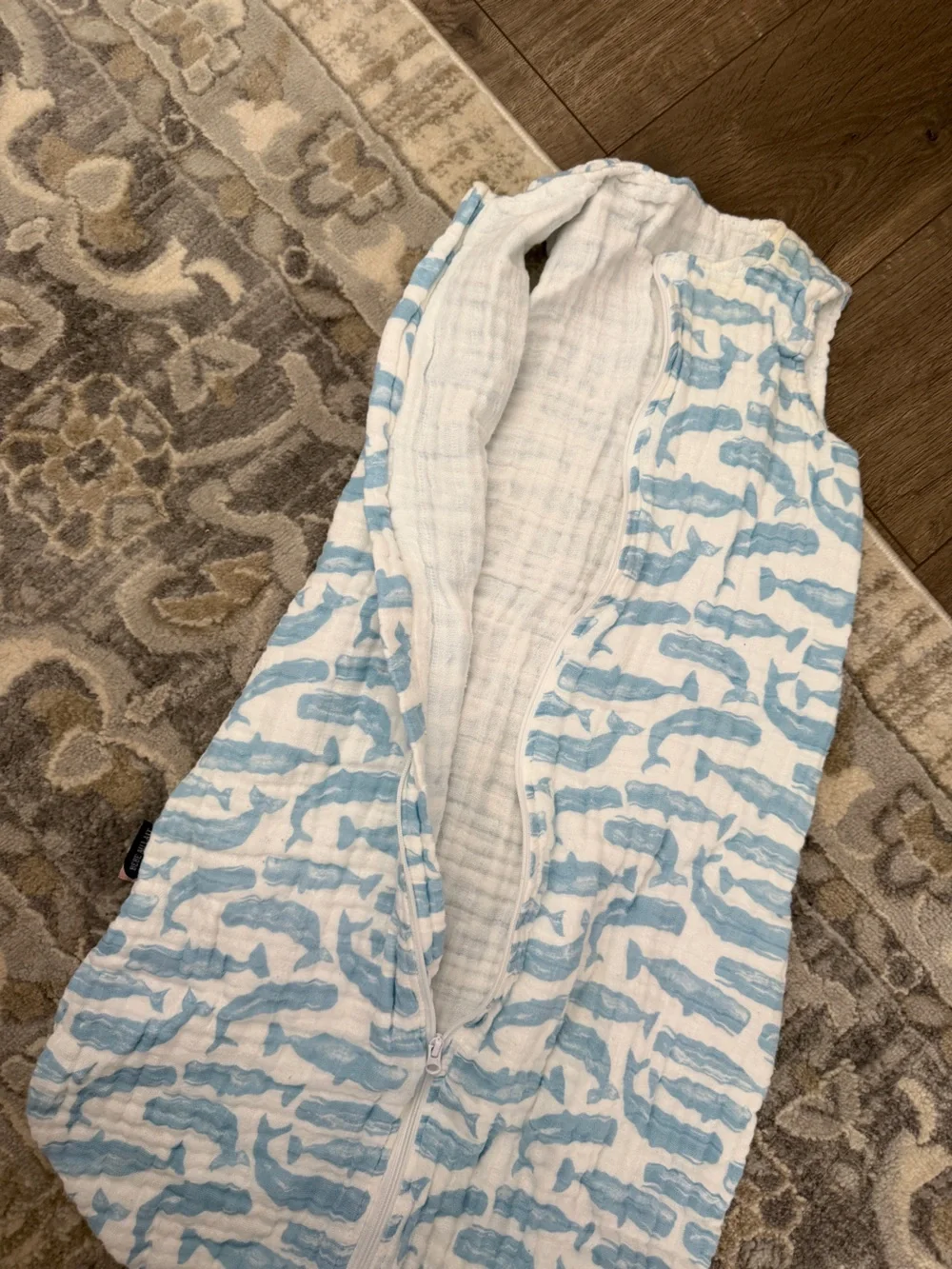 Bebe au Lait Blue Whale Muslin Sleep Sack (6-12 months)